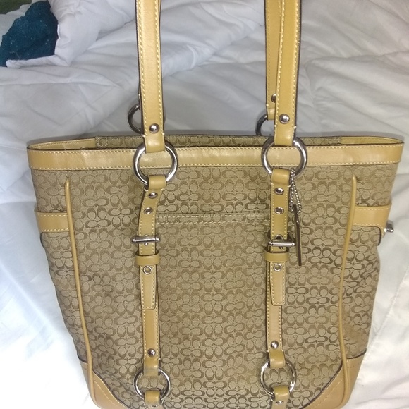 Coach Handbags - Coach Sig Brown/Khaki Jacquard Tote Bag